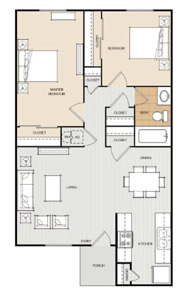 B1 - Two Bedroom / One Bath - 702 Sq. Ft.*