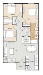 C1 - Three Bedroom / One & 1/2 Bath - 900 Sq. Ft.*