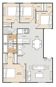 D - Four Bedroom / Two Bath - 1,168 Sq. Ft.*